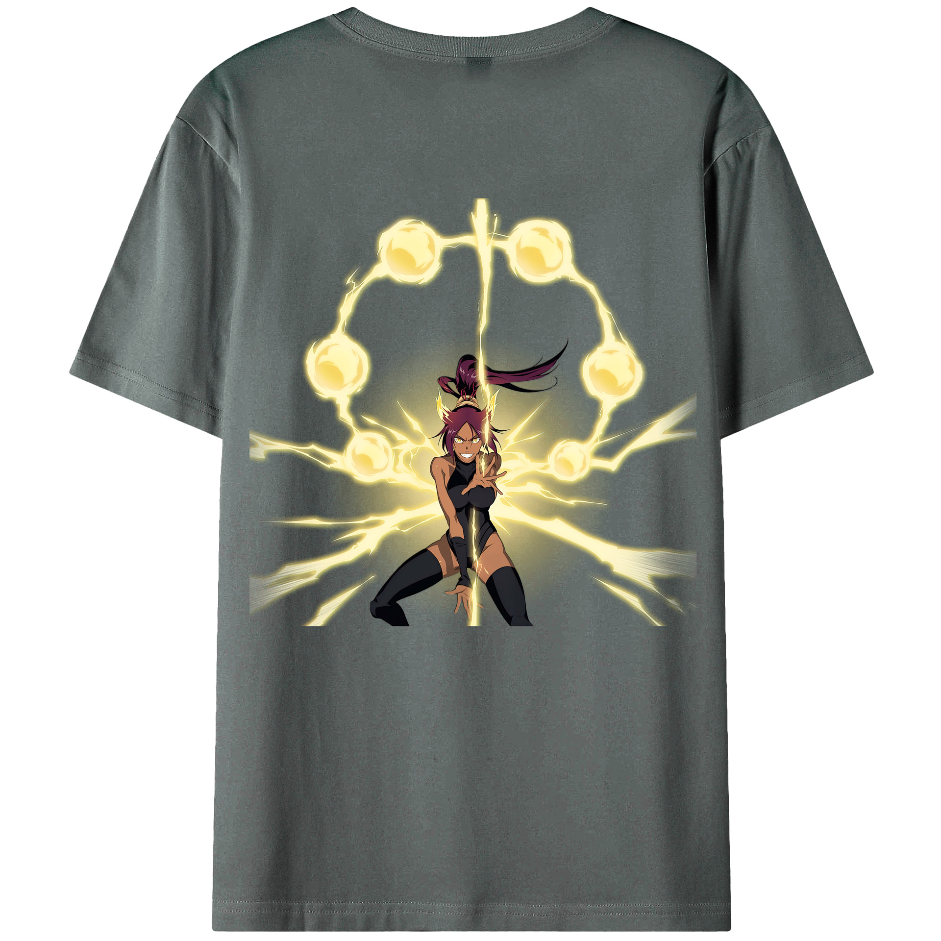 （画像用） ブリーチ 四楓院 夜一（しほういん よるいち） BLEACH Shihouin Yoruichi 綿100％ メンズ半袖Tシャツ（バックプリント） 通気性